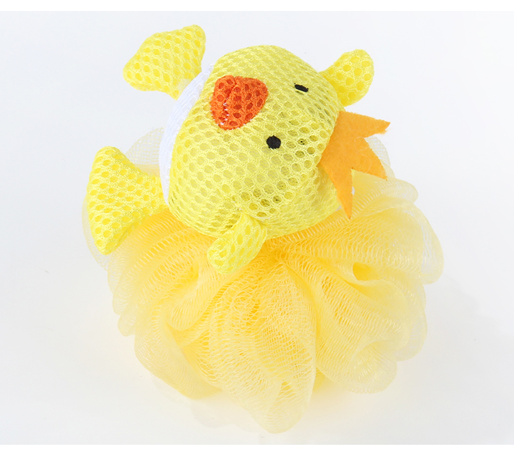 Animal Bath Ball Colorful Custom Frog  Mouse Chicken Cartoon Animal Sponge Mesh Bath Ball for Kids